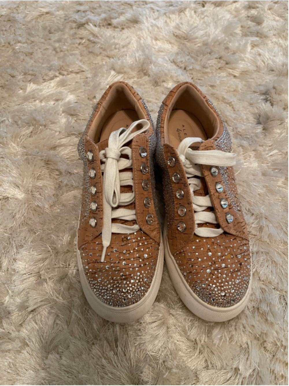 Women's Alex Marie Cork Rhinestone Sneakers Size 7 Beige Silver
